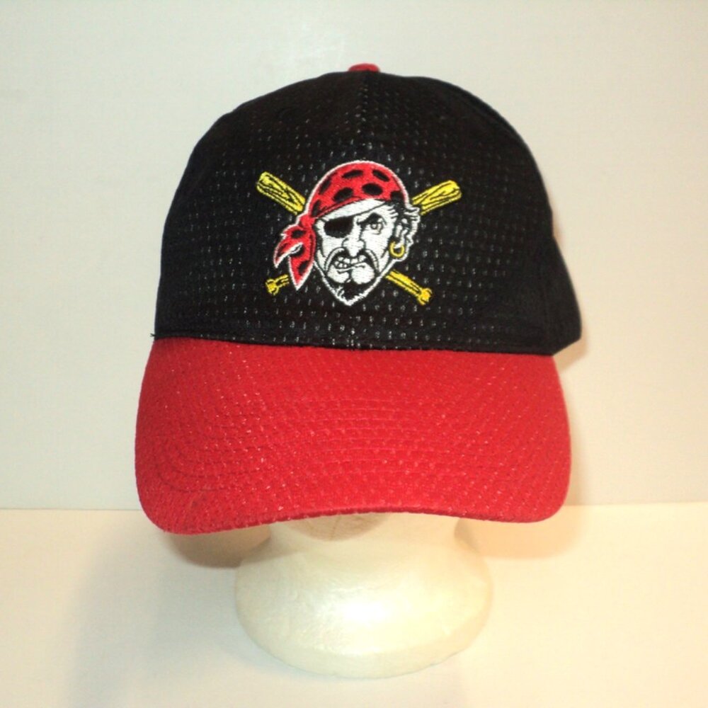 Pittsburgh Pirates Cap Embroidered Buccaneer Logo Black Mesh and Red, Blue Wave